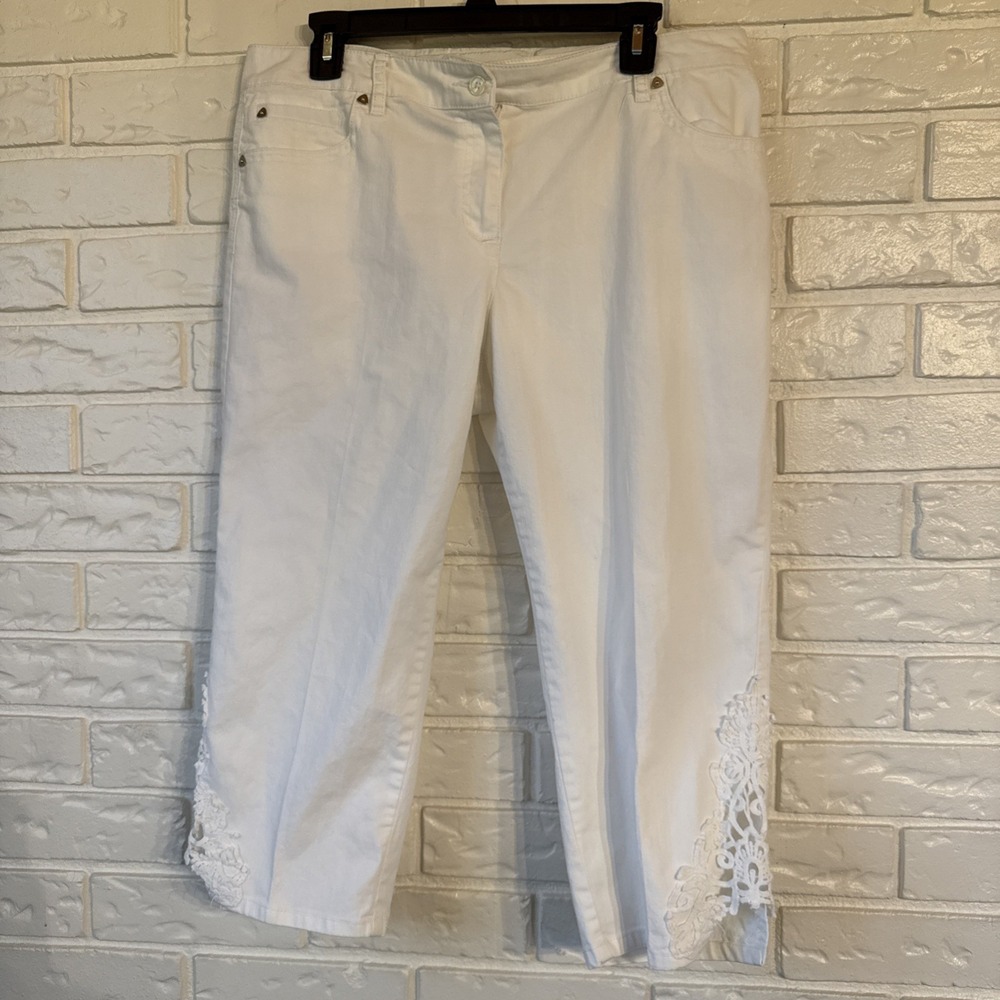 Zac & Rachel Women's‎ Pants Size 14 White Cropped Lace Ankle